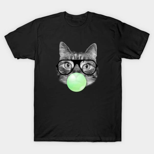 Cute fluffy kitten and green bubble gum T-Shirt by Purrfect